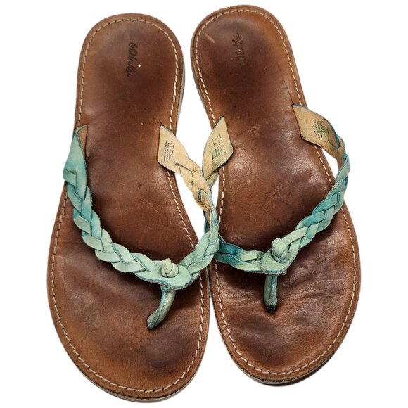 Olukai Kahiko Braided Leather Thong Sandals 8 Flip Flops Turquoise Boho Flat - Picture 4 of 9
